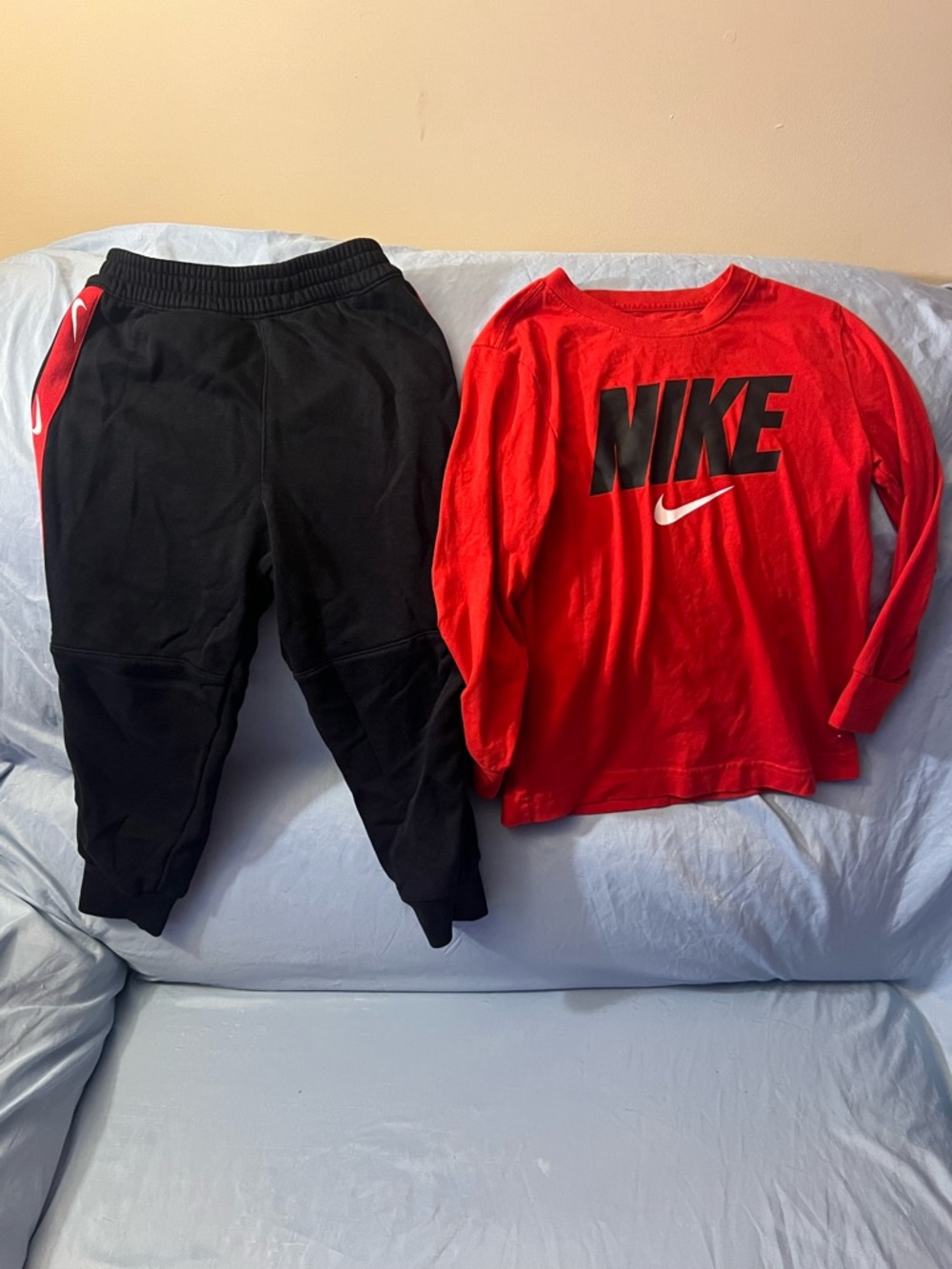 Nike Kids Red Long Sleeve Logo Top with Black Joggers
